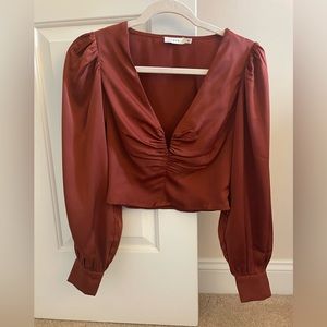 Lush Small Deep V Rust Blouse
